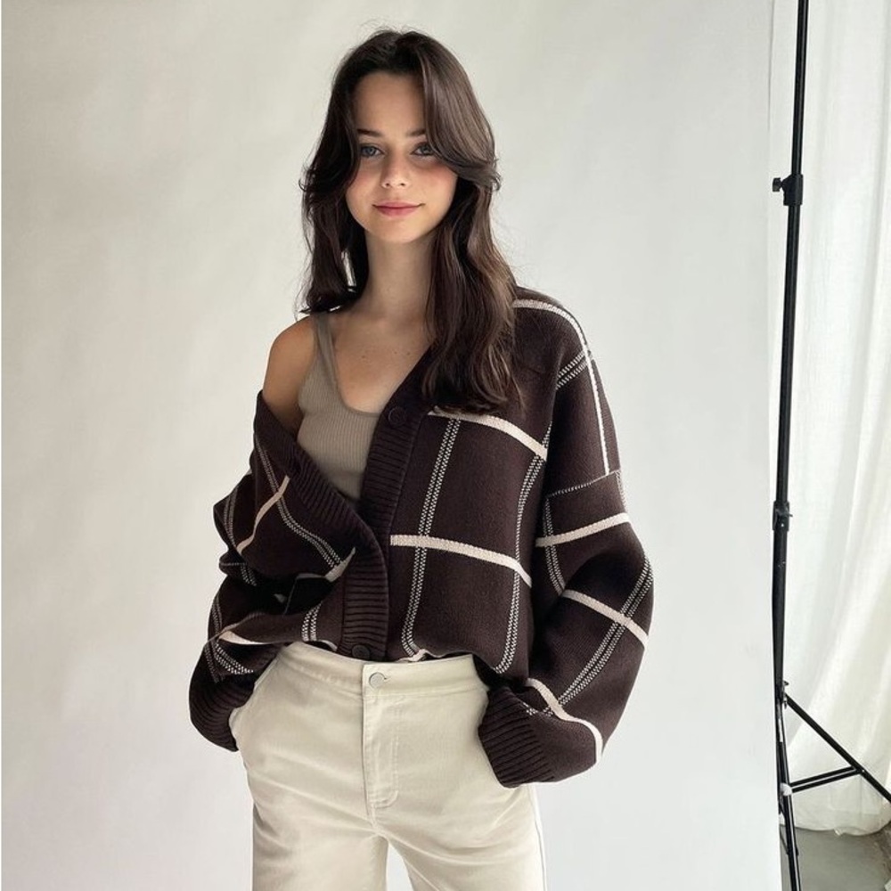 OAK + FORT oversized plaid cardigan
